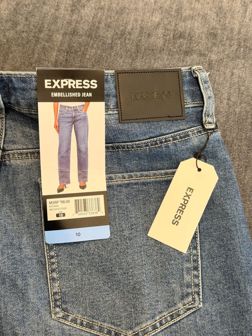 NWT Express Embellished Jeans Women's 10 Blue Denim Straight-Leg Casual 5-Pocket