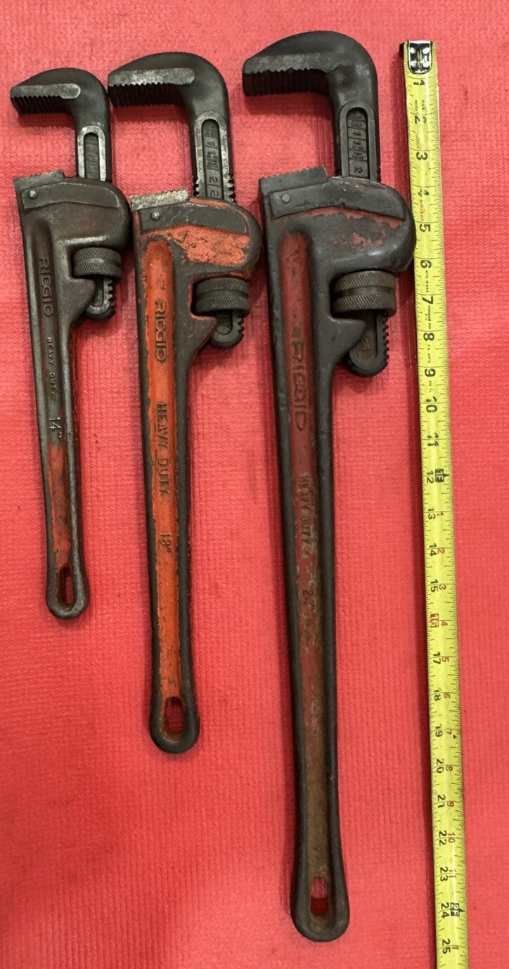 Ridgid Lot Of 3 Pipe Wrench Heavy Duty 24” 18” 14” The Ridge Tool Co Elyria USA