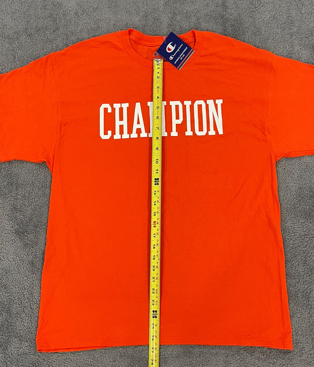 NEW Champion Men's Large Orange T-Shirt Short Sleeve Spell Out Casual Tee Active