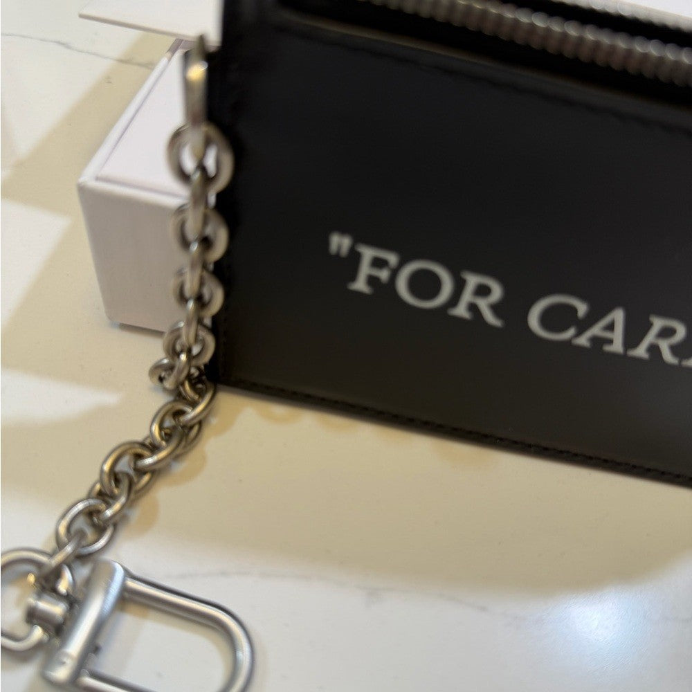 Off-White Black Card Holder with Chain