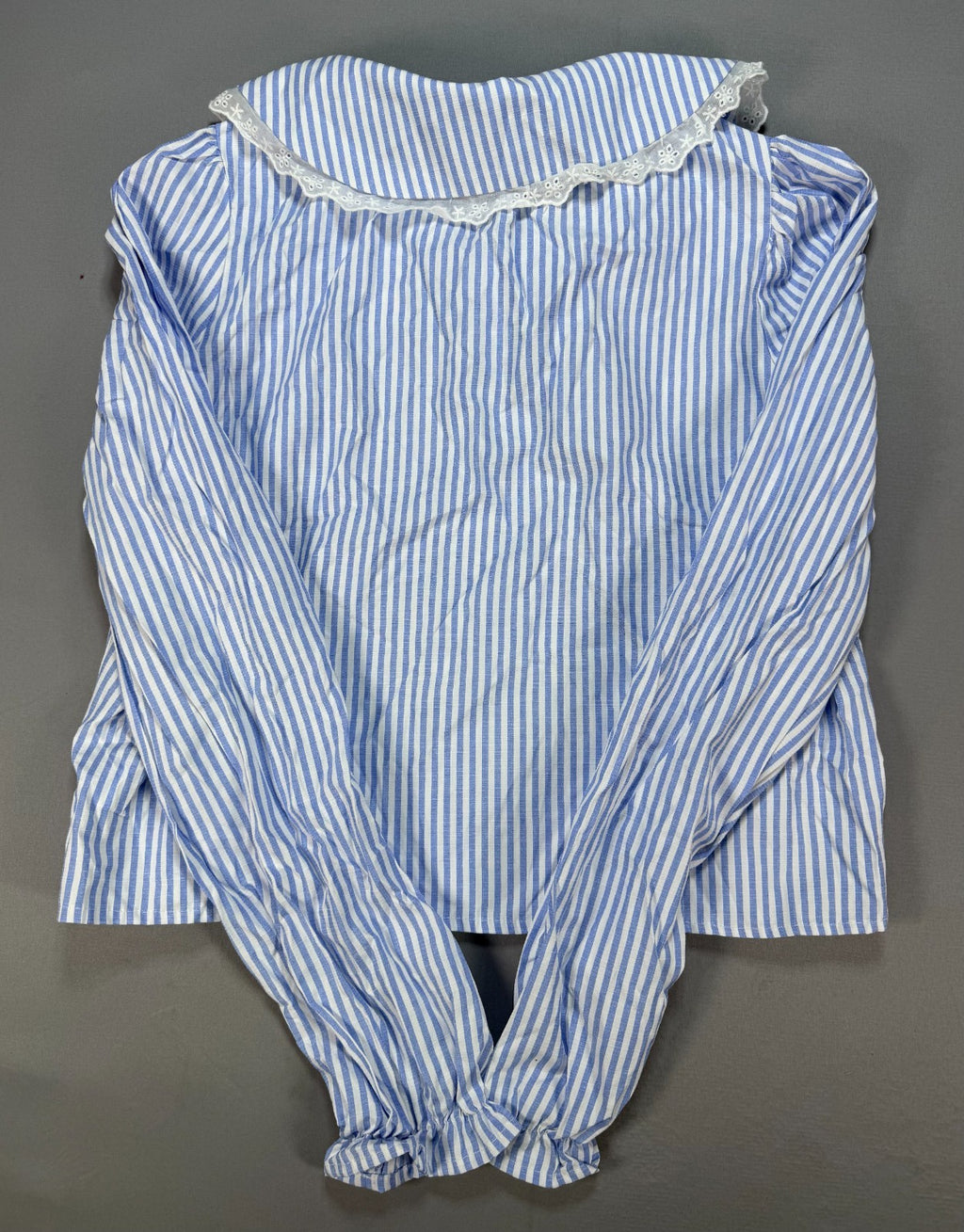 Floerns Striped Button Down Blouse Womens XS Blue White Lace Collar Preppy Shirt
