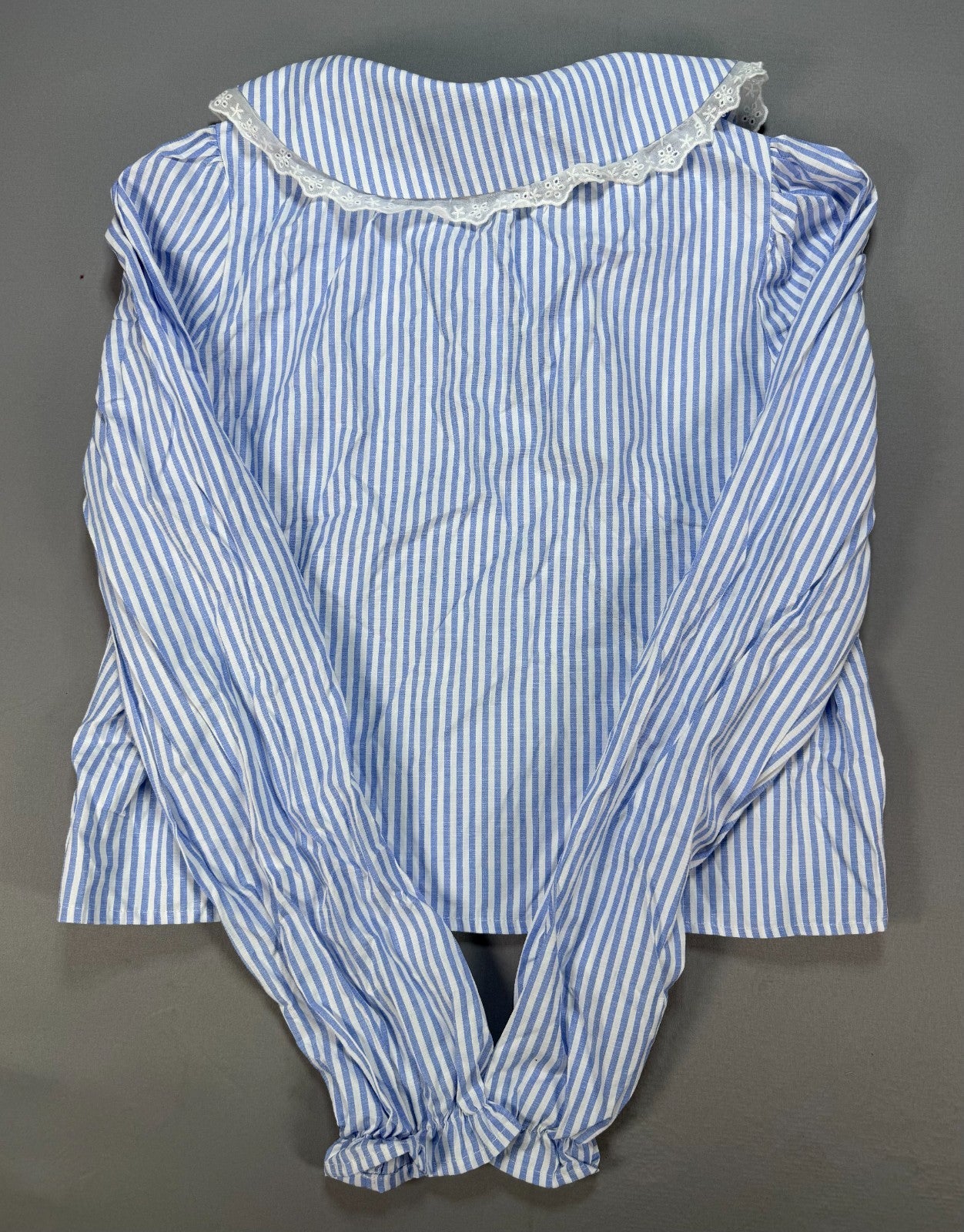 Floerns Striped Button Down Blouse Womens XS Blue White Lace Collar Preppy Shirt