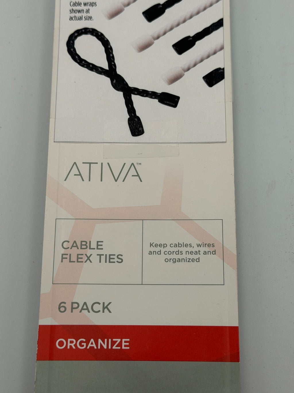 NEW Ativa Adjustable Reusable Cable Management Flex Organizer Ties - Pack of 6