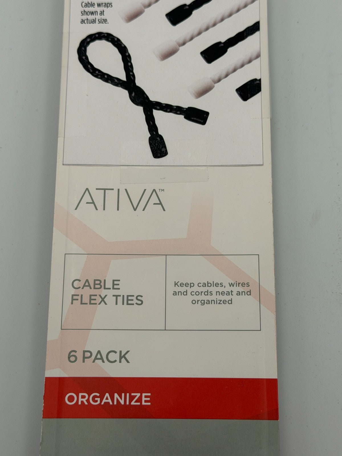NEW Ativa Adjustable Reusable Cable Management Flex Organizer Ties - Pack of 6