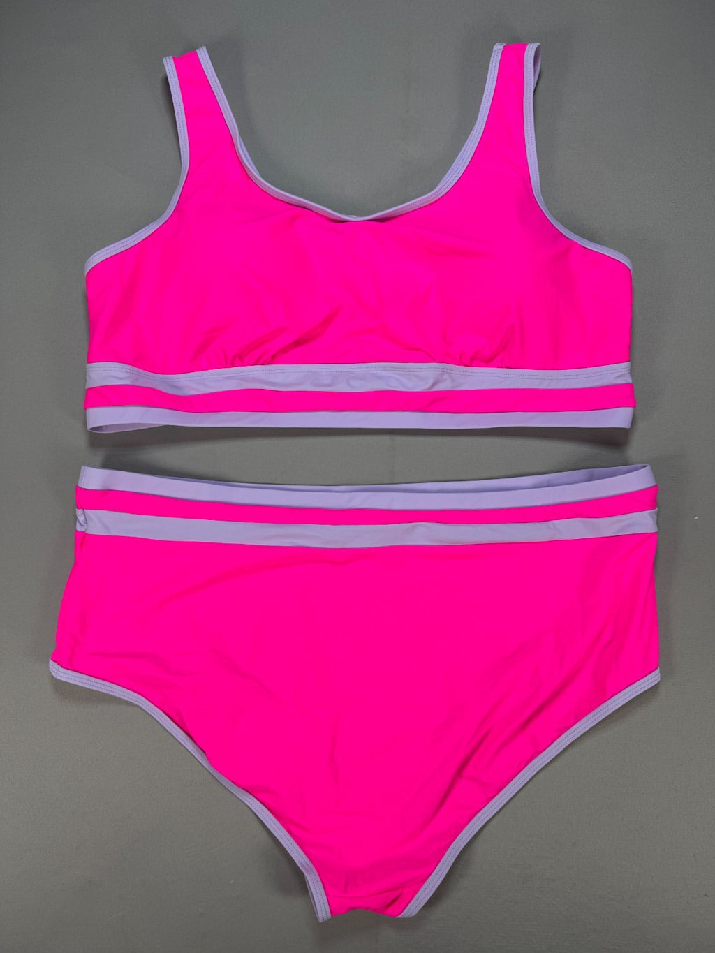 Soucrat High Waisted Two-Piece Bikini Set Women's 3X Pink Purple Sporty Swimsuit