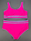 Soucrat High Waisted Two-Piece Bikini Set Women's 3X Pink Purple Sporty Swimsuit
