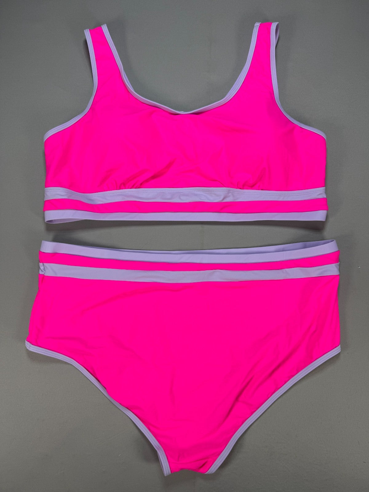 Soucrat High Waisted Two-Piece Bikini Set Women's 3X Pink Purple Sporty Swimsuit