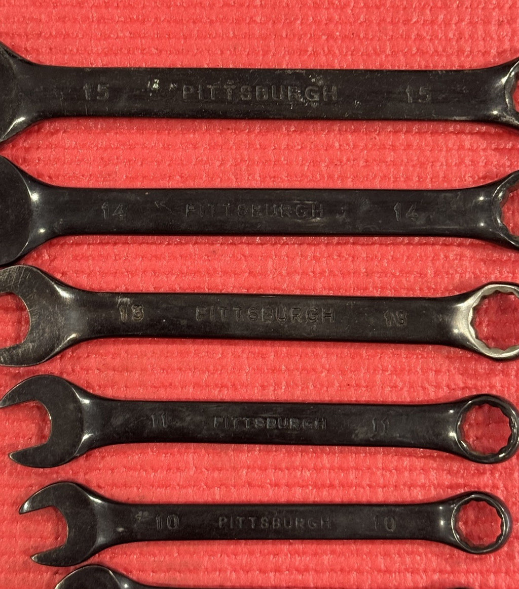 Vintage Pittsburgh 8 Pc Set Black Metric Combination Wrench Drop Forged 12 Point