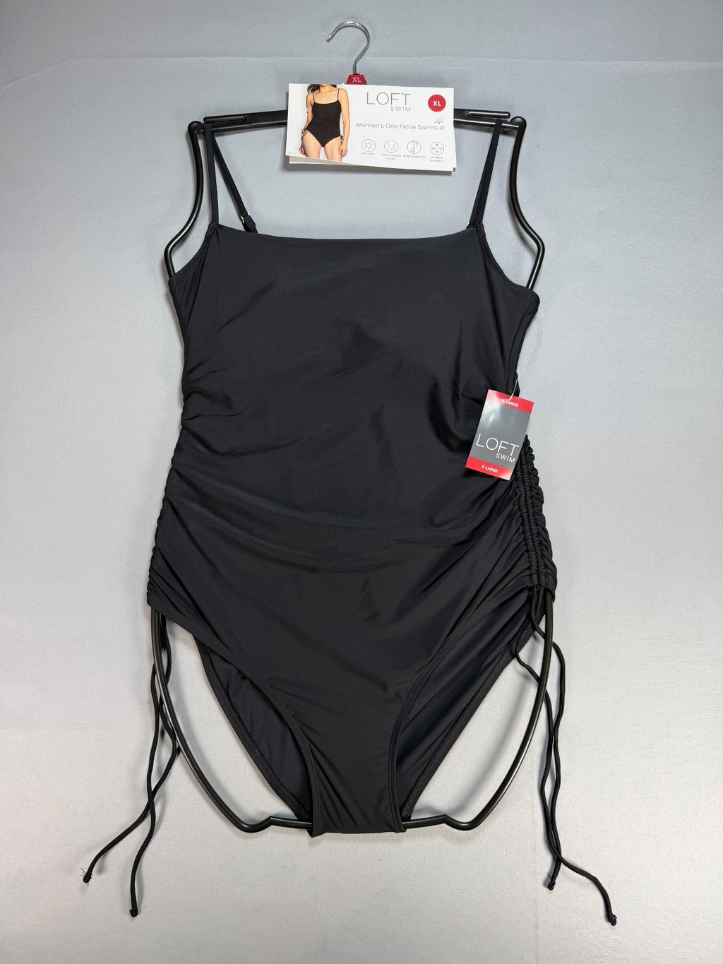 NWT Loft Shirred Side Tie Fully Lined One-Piece Swimsuit Women's XL Black Summer