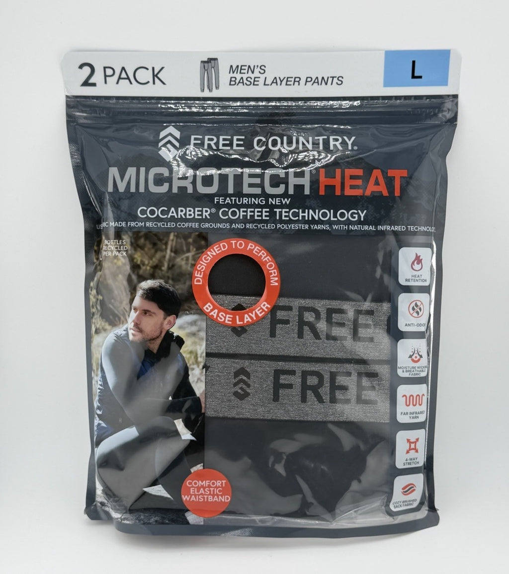 Free Country Microtech Heat Base Layer Pant Men's Large Black Stretch -Pack of 2