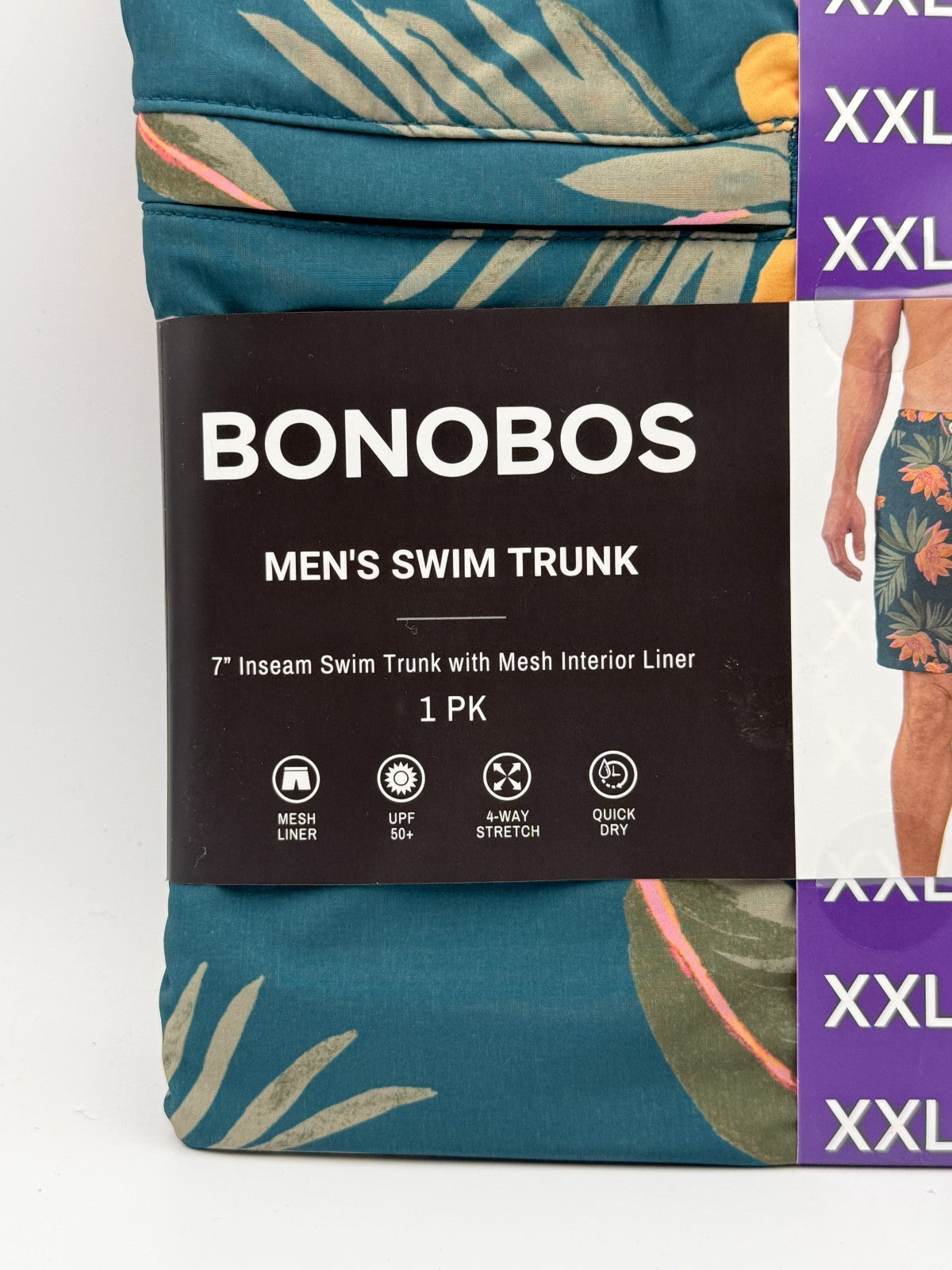 NWT Bonobos Swim Trunks Men 2XL Blue Tropical Print Drawstring Mesh Lined 7" in