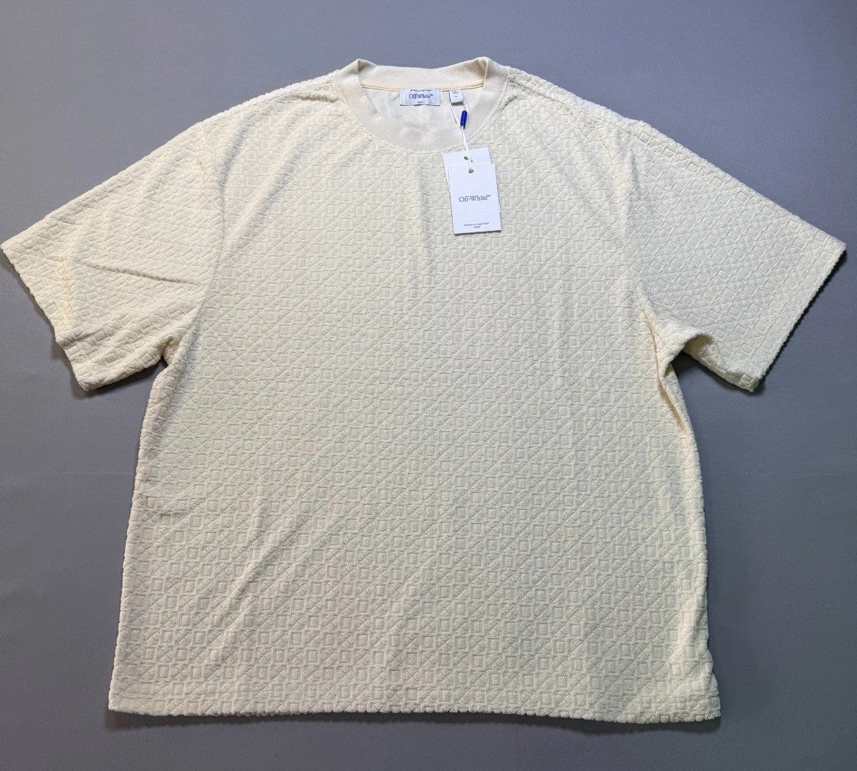 NWT Off-White Towel Terry All Over Logo T-Shirt Men XL Ivory Short Sleeve Casual