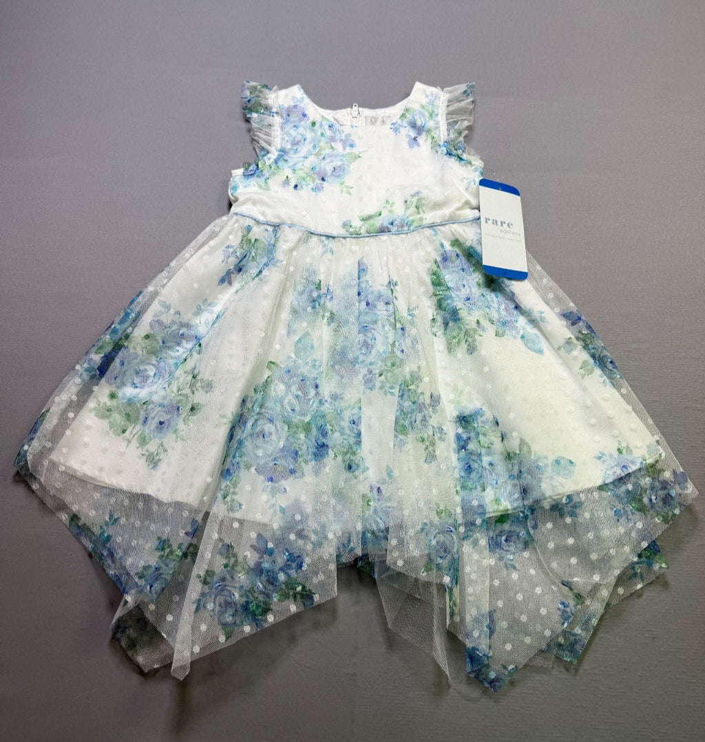 NWT Rare Editions Occasion Dress Baby Toddlers 2T Blue Floral Lined Lightweight