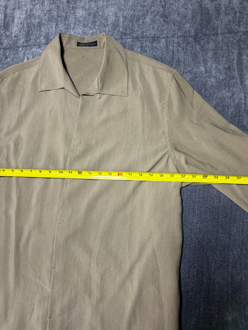 ZARA Relaxed Fit Shirt Men's Large Olive Green Long Sleeve Lapel Collar Button
