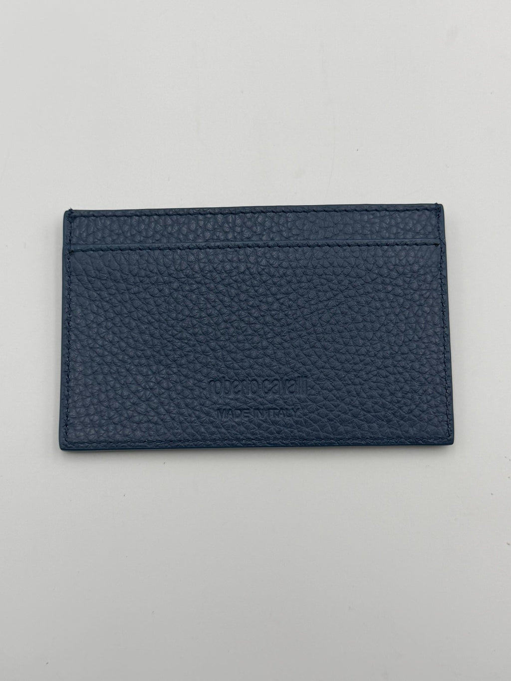 NEW Roberto Cavalli Card Holder Men's Blue Grained Leather Fashion Luxury Wallet