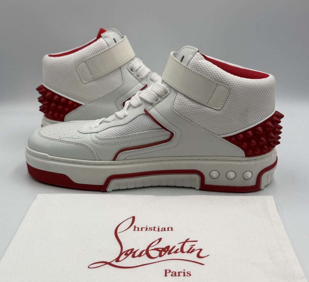 CHRISTIAN LOUBOUTIN White Red Astroloubi Spike Mid Top Sneakers 41.5 EU; 8.5 US