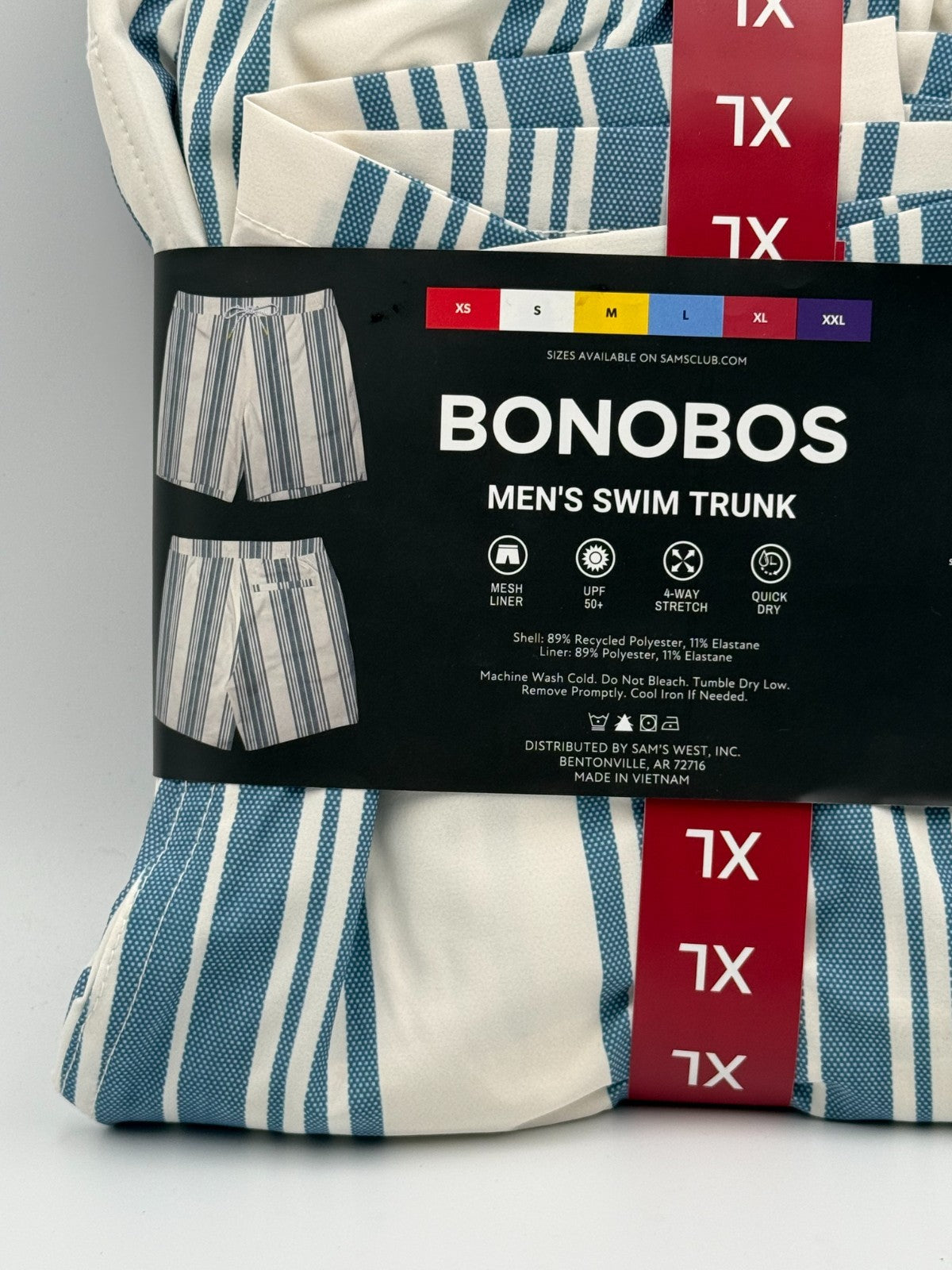 NWT Bonobos Swim Trunks Men's X-Large White Blue Striped Drawstring Summer Beach
