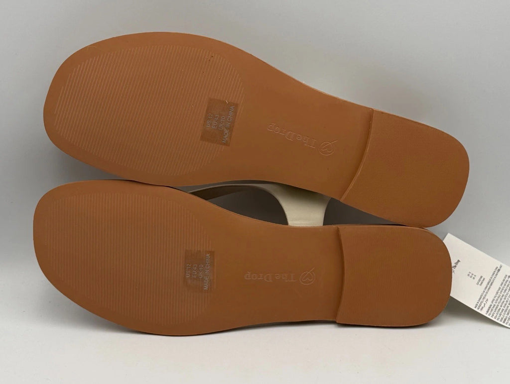New The Drop Slingback Cinda Thong Sandals Women's 12 Cream Leather Flat Buckle