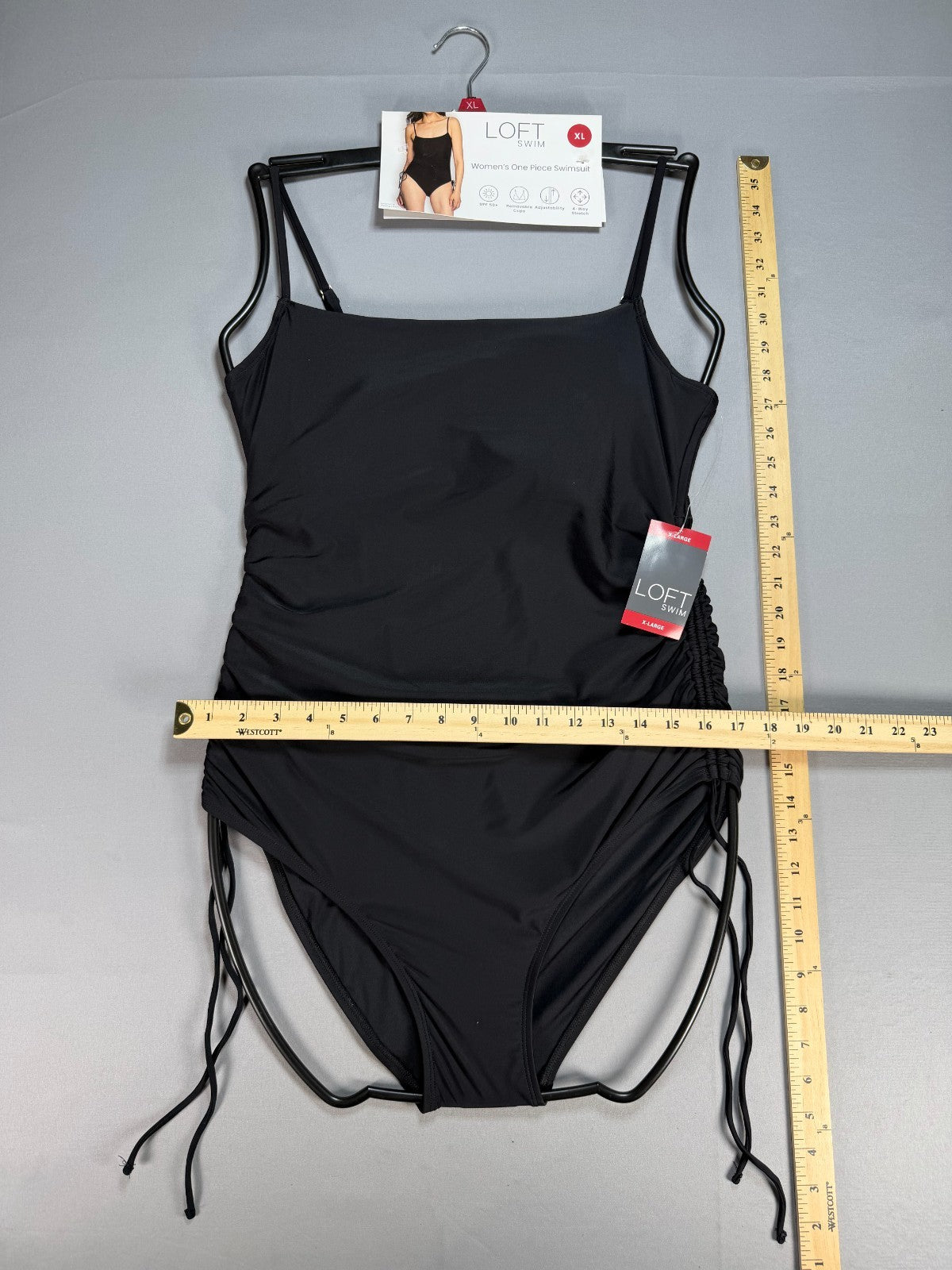 NWT Loft Shirred Side Tie Fully Lined One-Piece Swimsuit Women's XL Black Summer