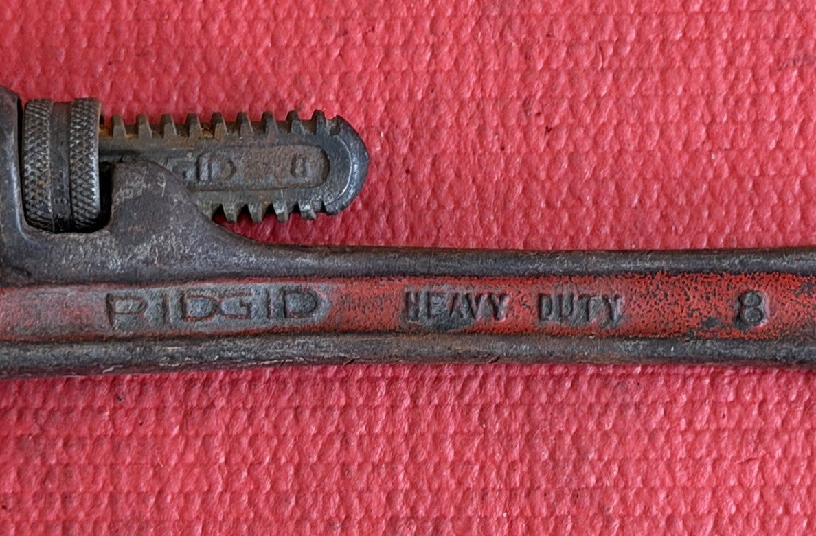 Vintage RIDGID Heavy Duty 8” Pipe Wrench - Made In Elyria Ohio USA