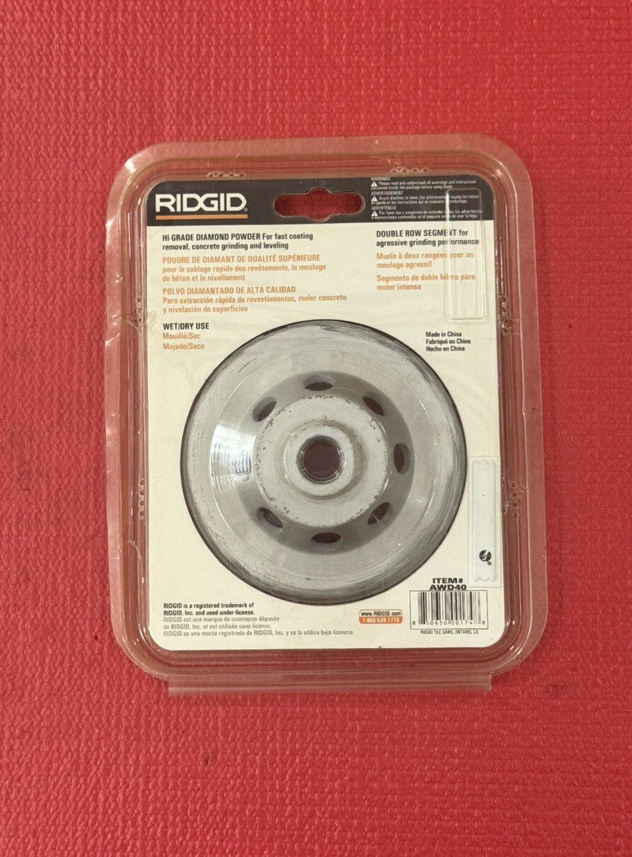 RIDGID TOOLS AWD40, 4" Diamond Cup Wheel 5/8"-11 Threaded Arbor