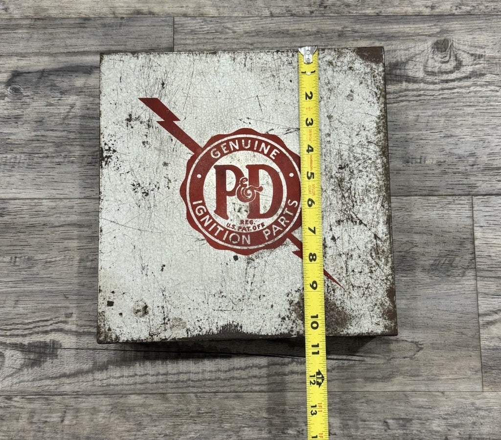Vintage 1955 P&D Genuine Ignition Parts Box Metal Advertising Storage Case USA