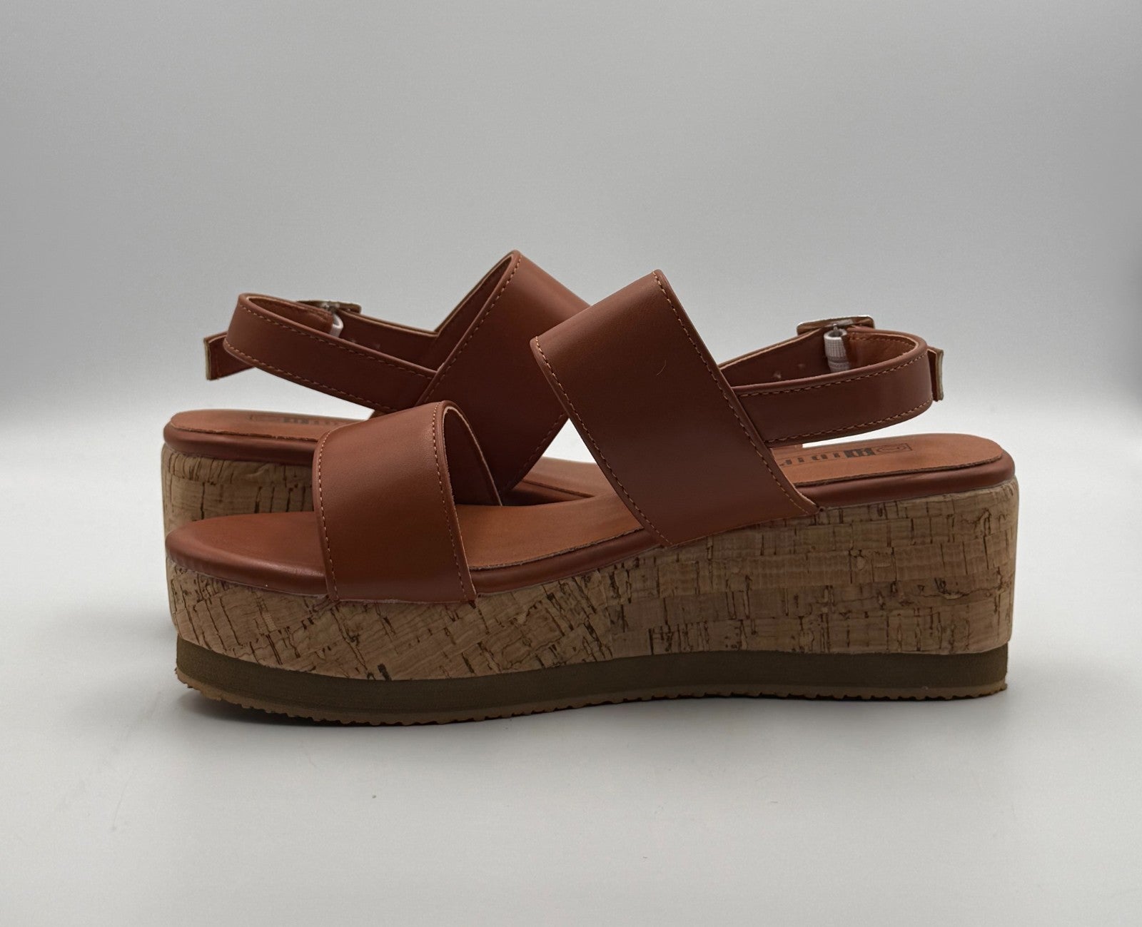 IDIFU Double-Strap Platform Sandals Women's 7 Brown Slingback Comfort Wedge Heel