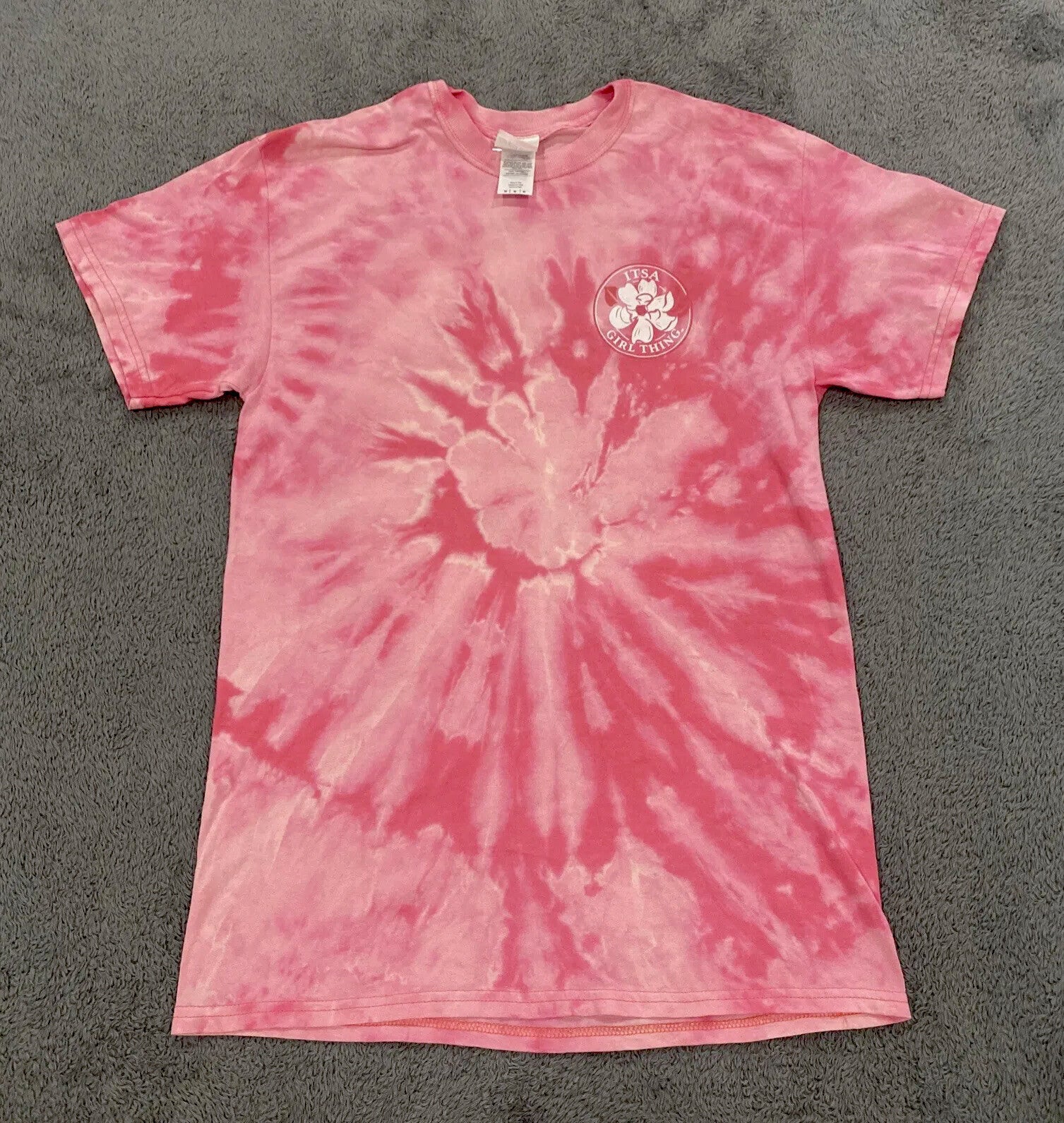 Itsa Girl Thing Women's Medium T-Shirt Pink & white Tye-Dye Spiral
