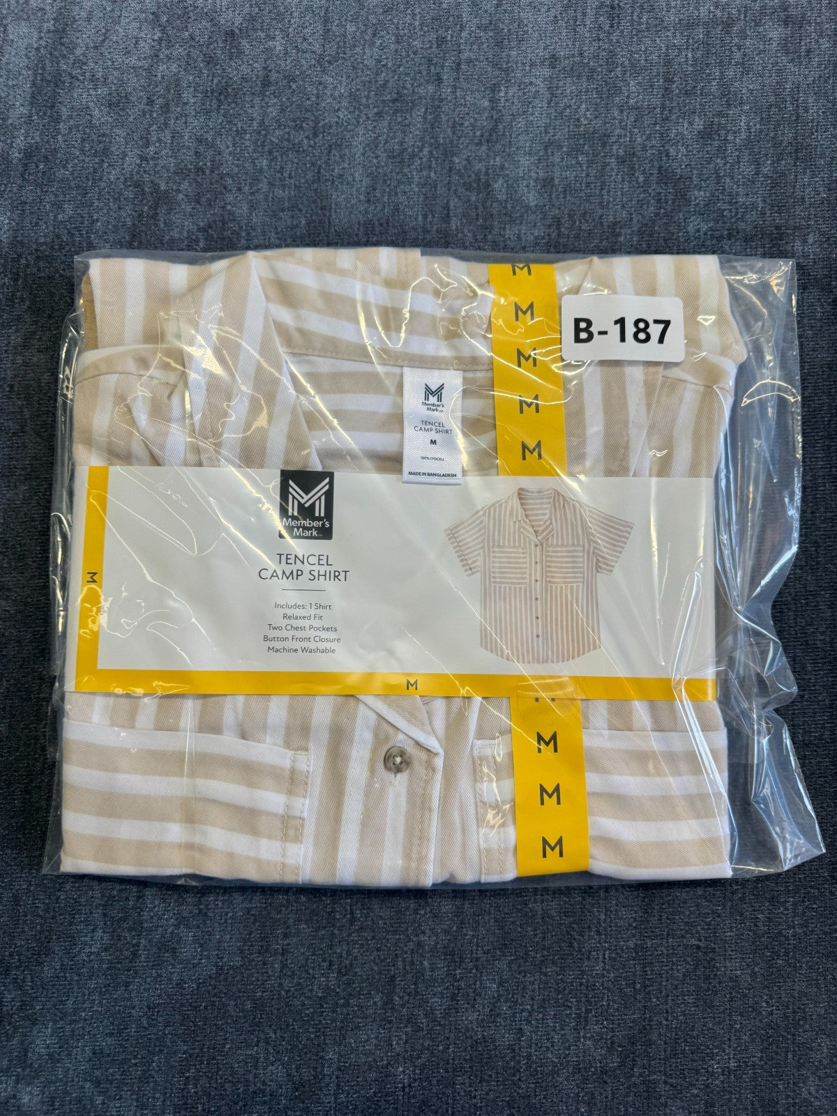 NWT Member's Mark Tencel Camp Collar Shirt Women's Medium Cream Striped Classic