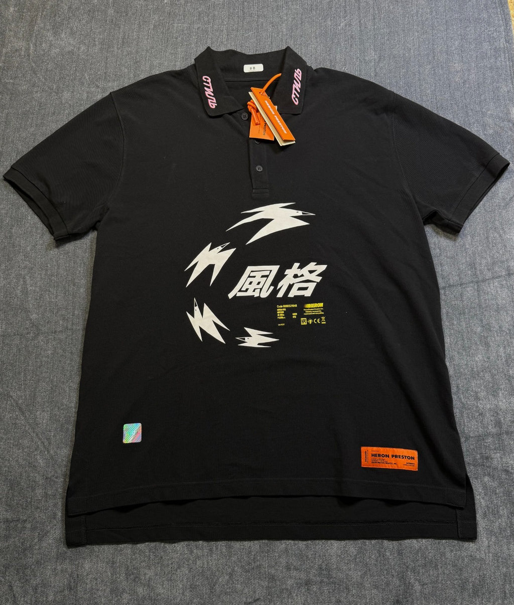 NWT Heron Preston Herons Chinese S/S Polo Shirt Men's X-Large Black Short Sleeve