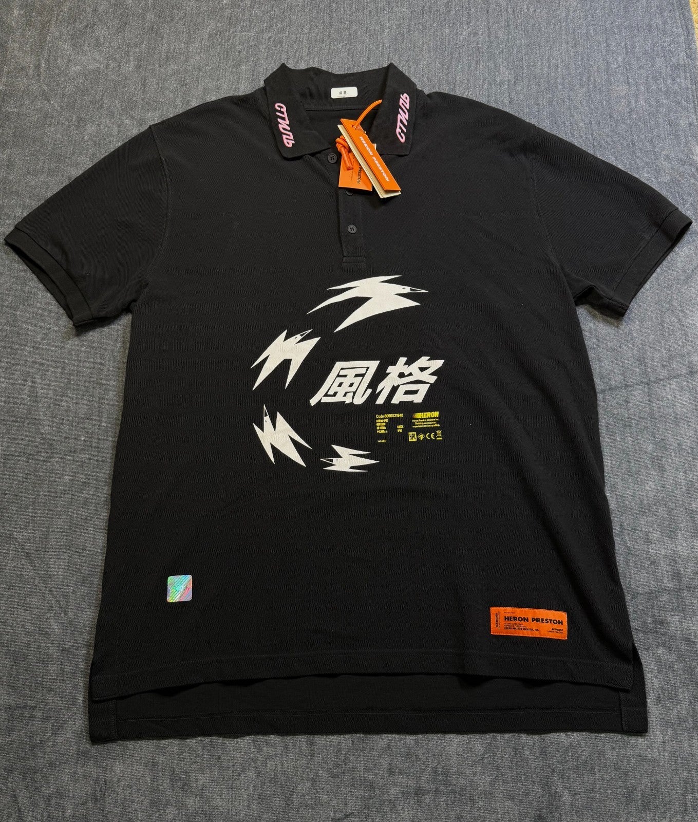 NWT Heron Preston Herons Chinese S/S Polo Shirt Men's X-Large Black Short Sleeve