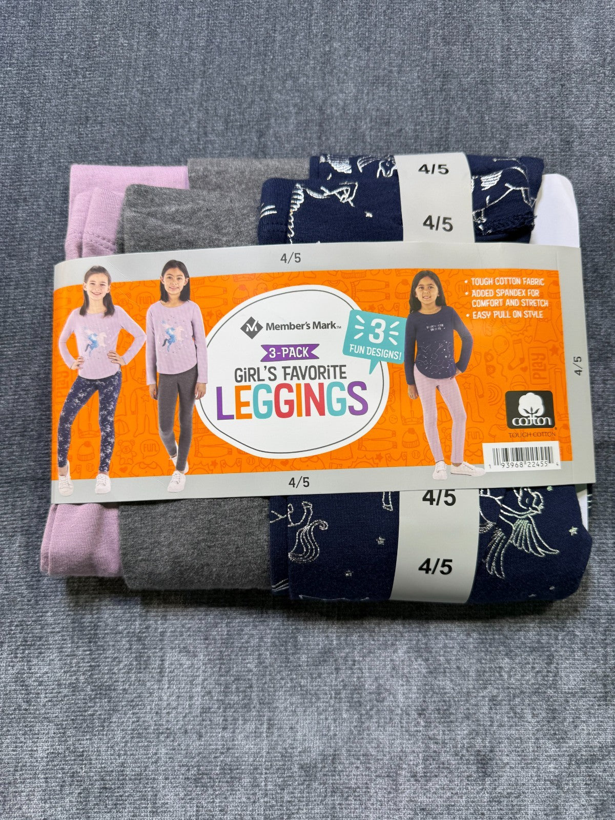 NWT Member's Mark My Favorite Leggings Girls 4/5 Multicolor Preppy - 3-Pack