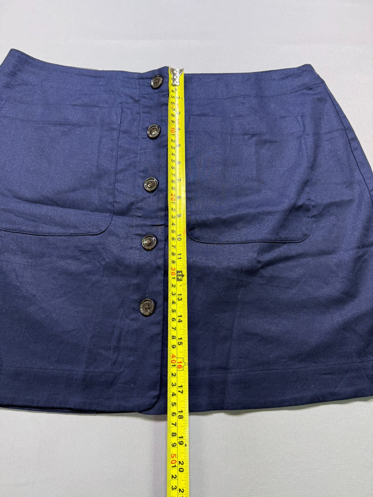 Banana Republic Button-Front Linen Blend A-Line Mini Skirt Women's 16 Navy Blue