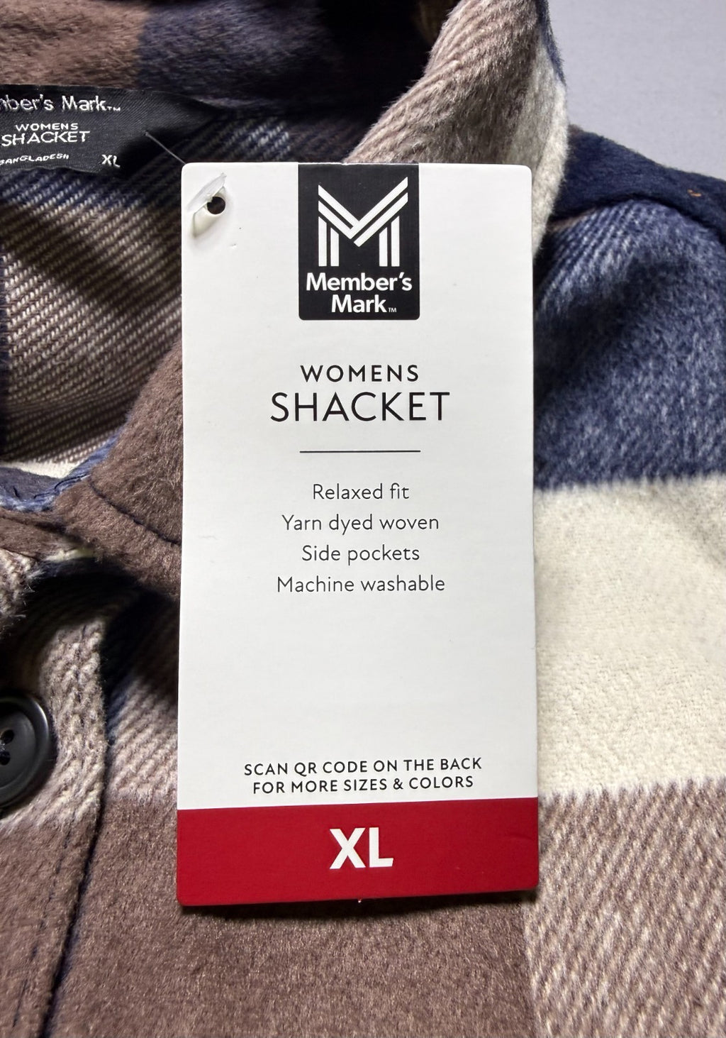 NWT Member's Mark Button-Front Plaid Shacket Women's XL Multicolor Flap Pockets