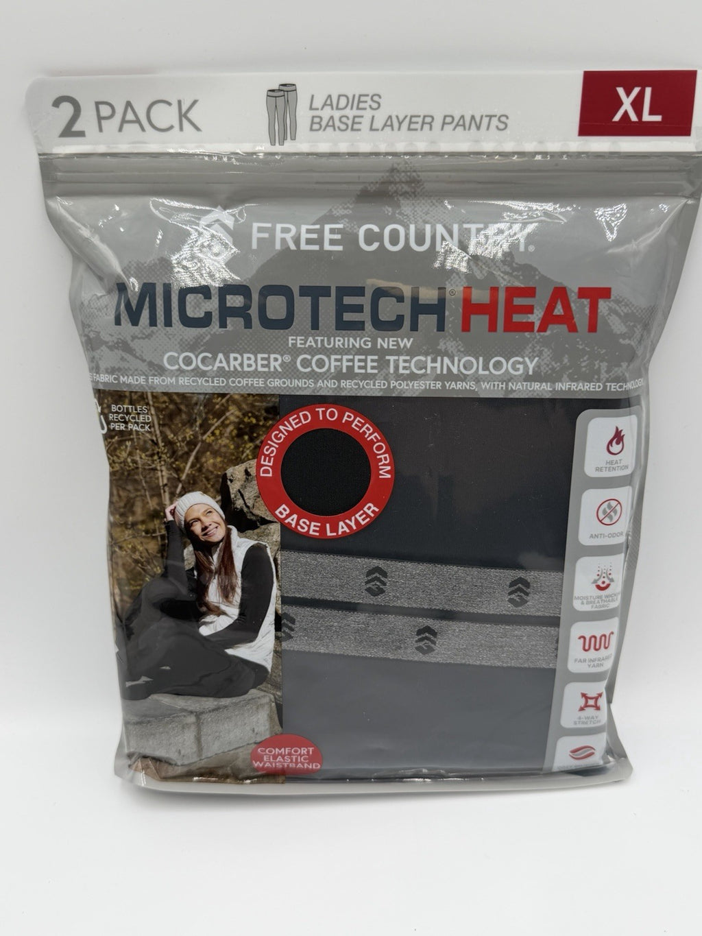 Free Country Microtech Heat Base Layer Pant Women's XL Black Stretch -Pack of 2