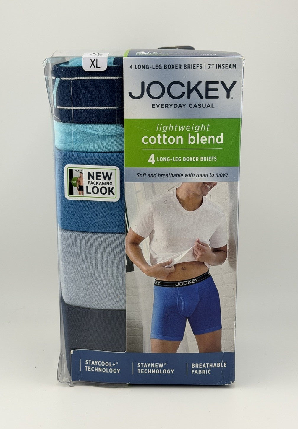 4 Pack Jockey Men's Cotton Blend 7" Inseam Long Leg Boxer Briefs Size XL