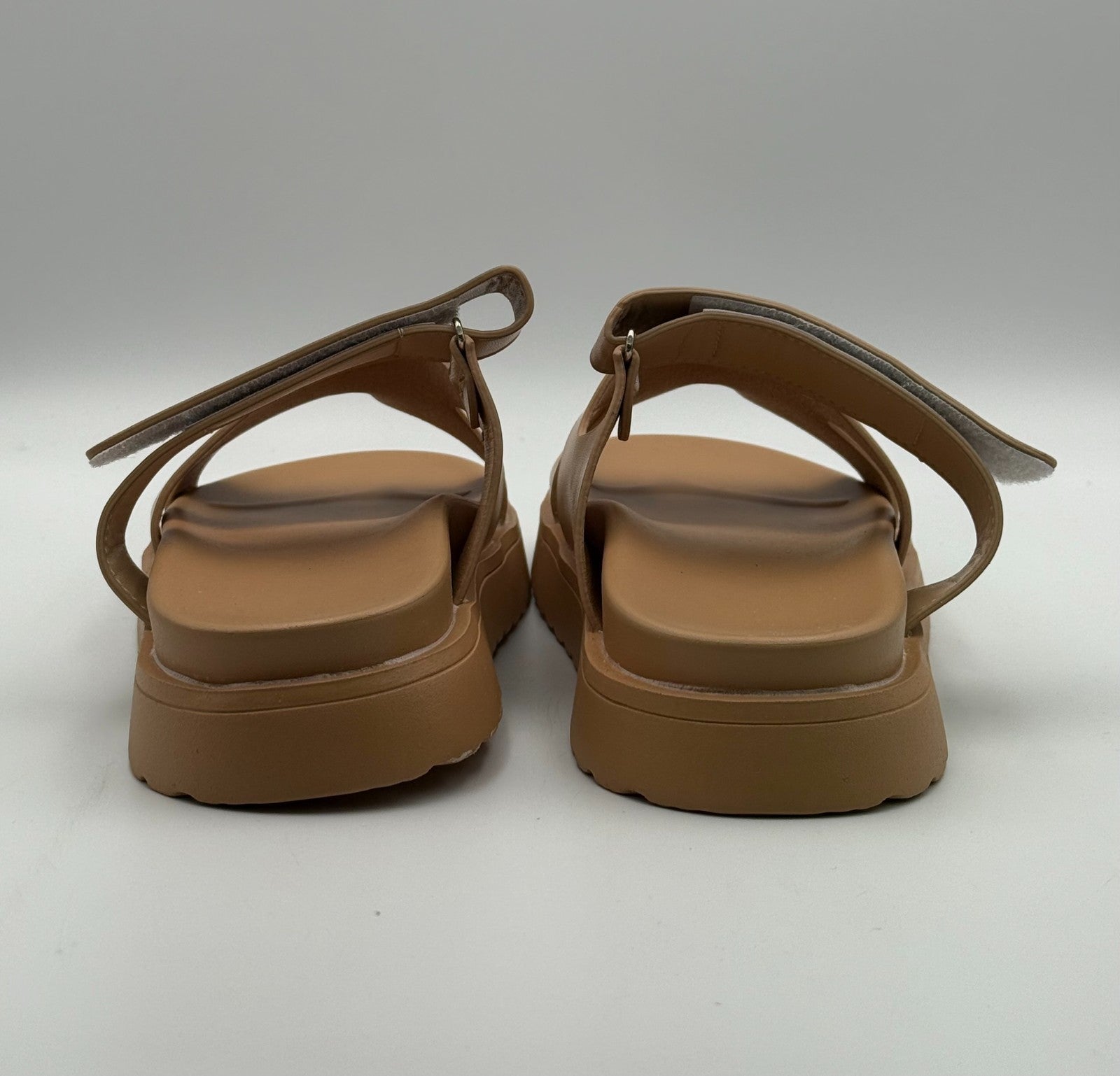 Thick Platform Slide Flat Sandals Women 11.5 Apricot Beige Open Toe Strap Summer