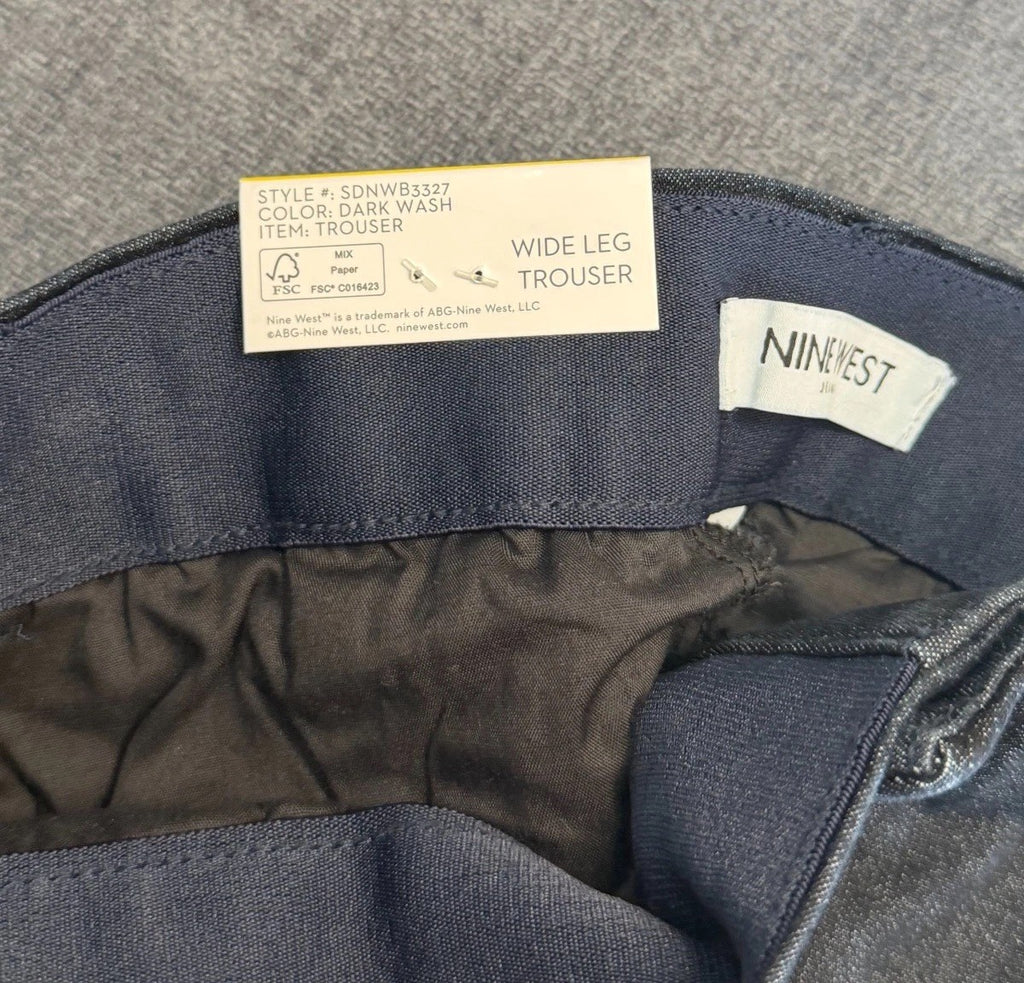 NWT Nine West Jeans Wide Leg Trousers Pants Women's 8 Dark Blue Slash Pockets