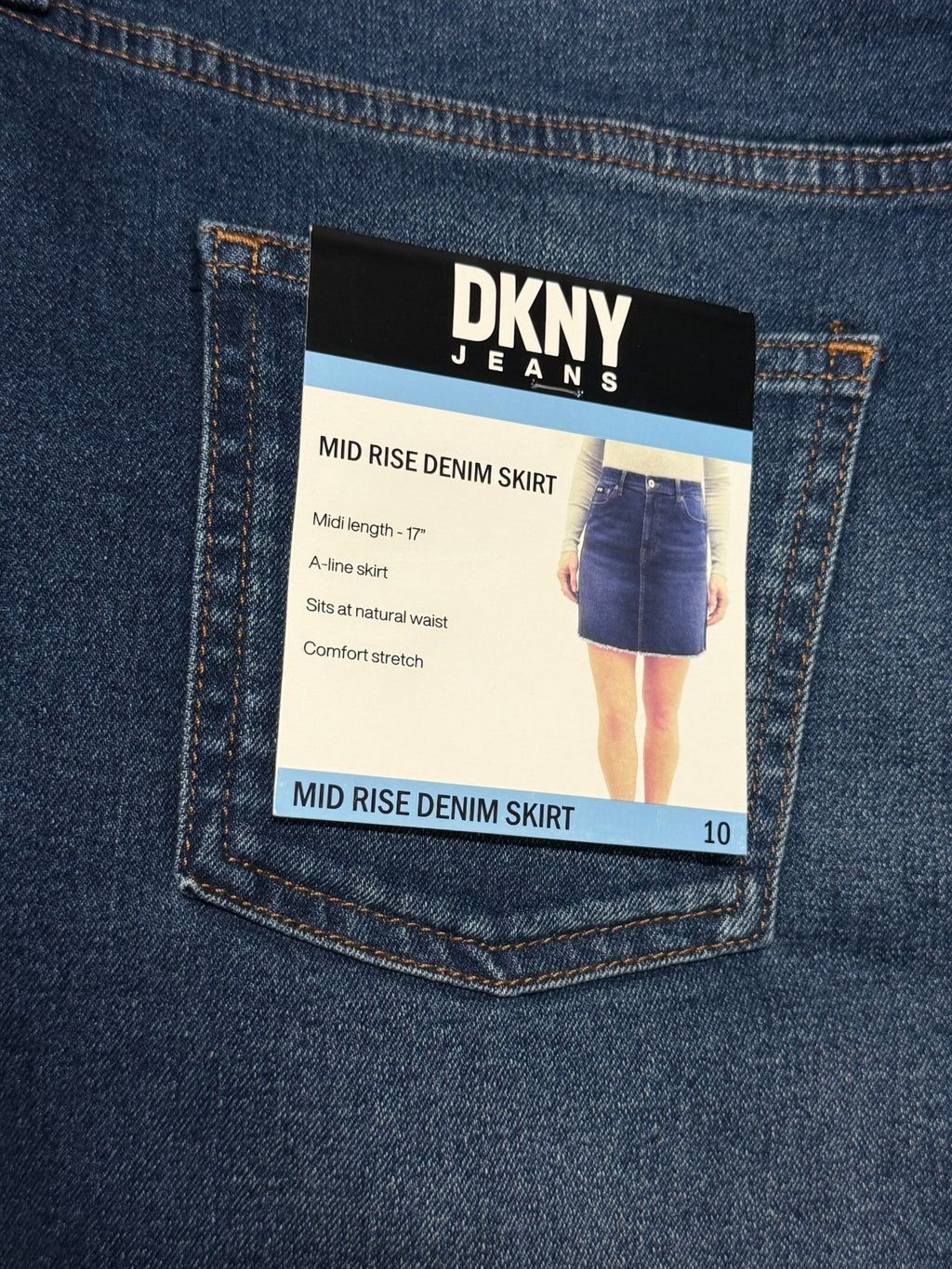 NWT DKNY Jeans 17" A Line Frayed Raw Hem Denim Skirt Women's 10 Blue Comfort