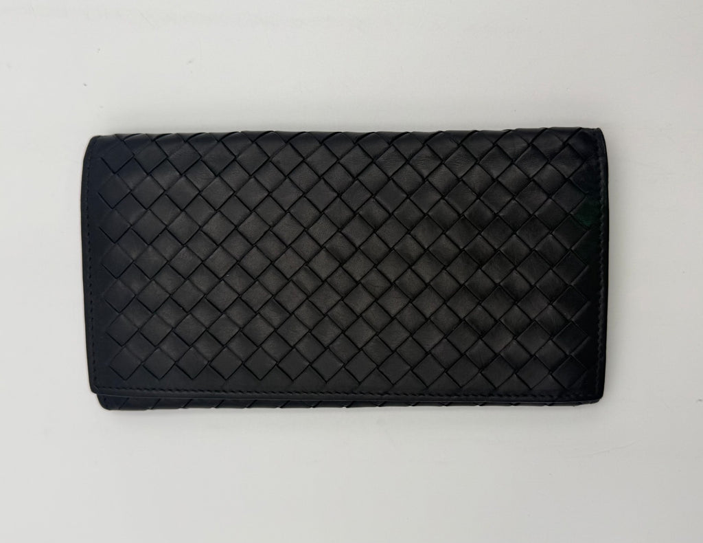 Bottega Veneta Slim Intrecciato Long Wallet Men's Black Leather Billfold Purse