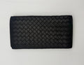 Bottega Veneta Slim Intrecciato Long Wallet Men's Black Leather Billfold Purse