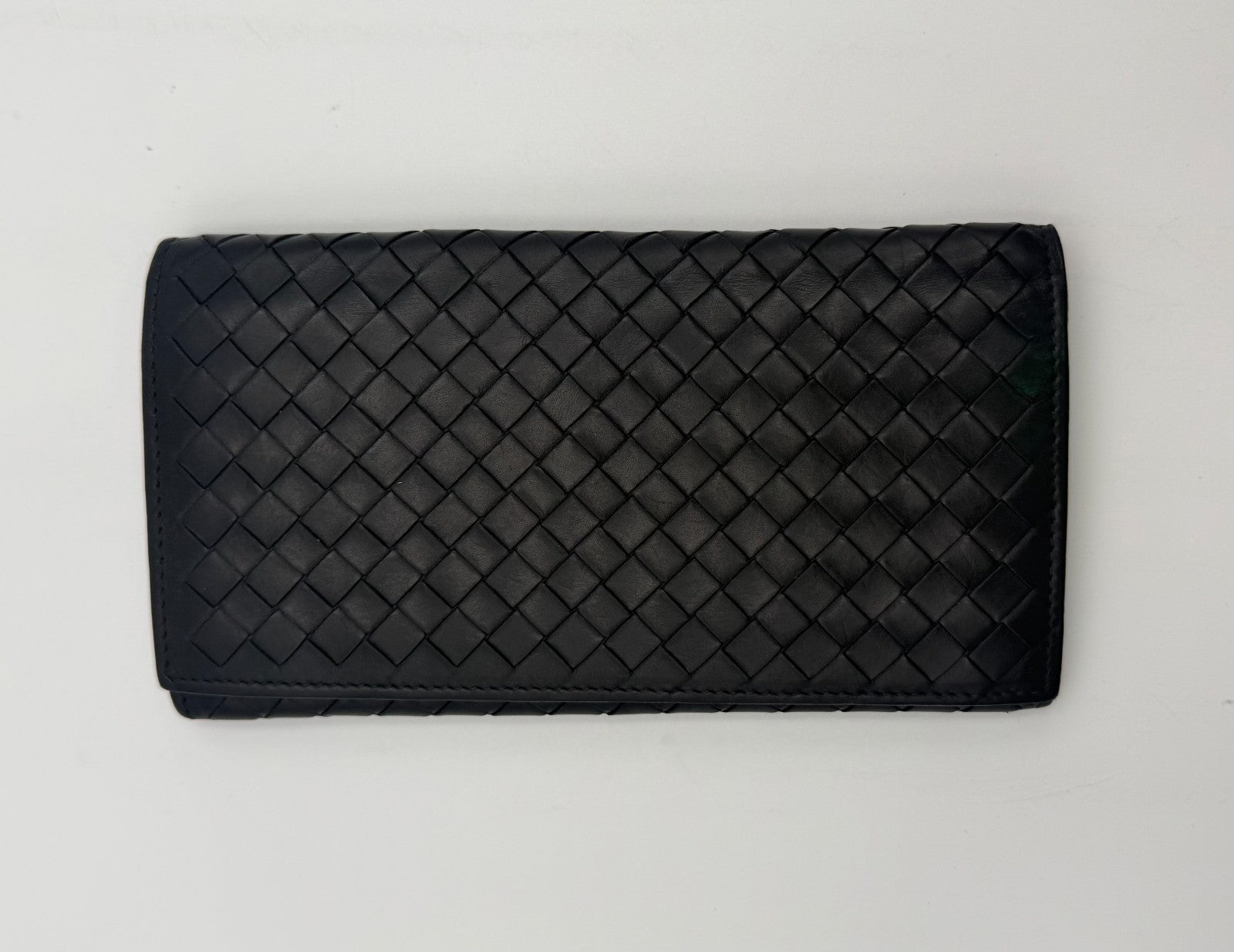 Bottega Veneta Slim Intrecciato Long Wallet Men's Black Leather Billfold Purse