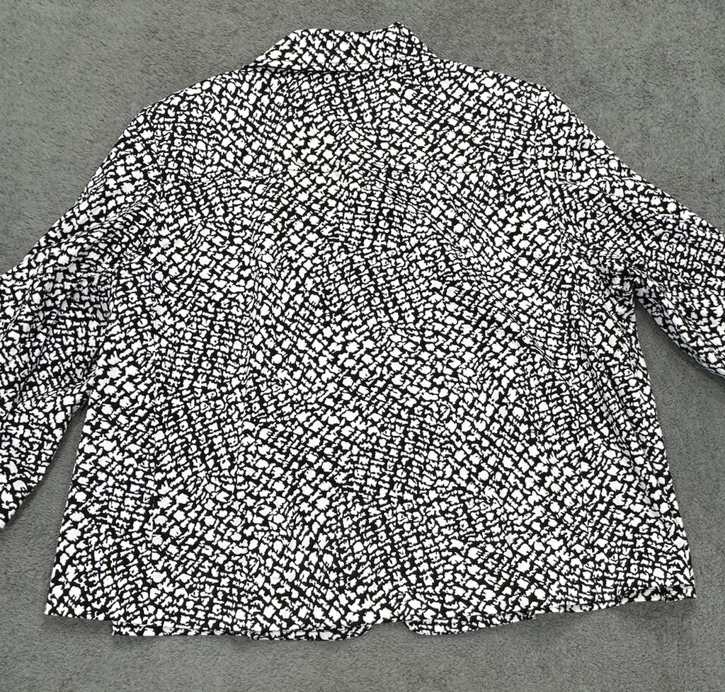 First Option Too Womens Black/White Print 3/4 Sleeves Collared Jacket Size 24W