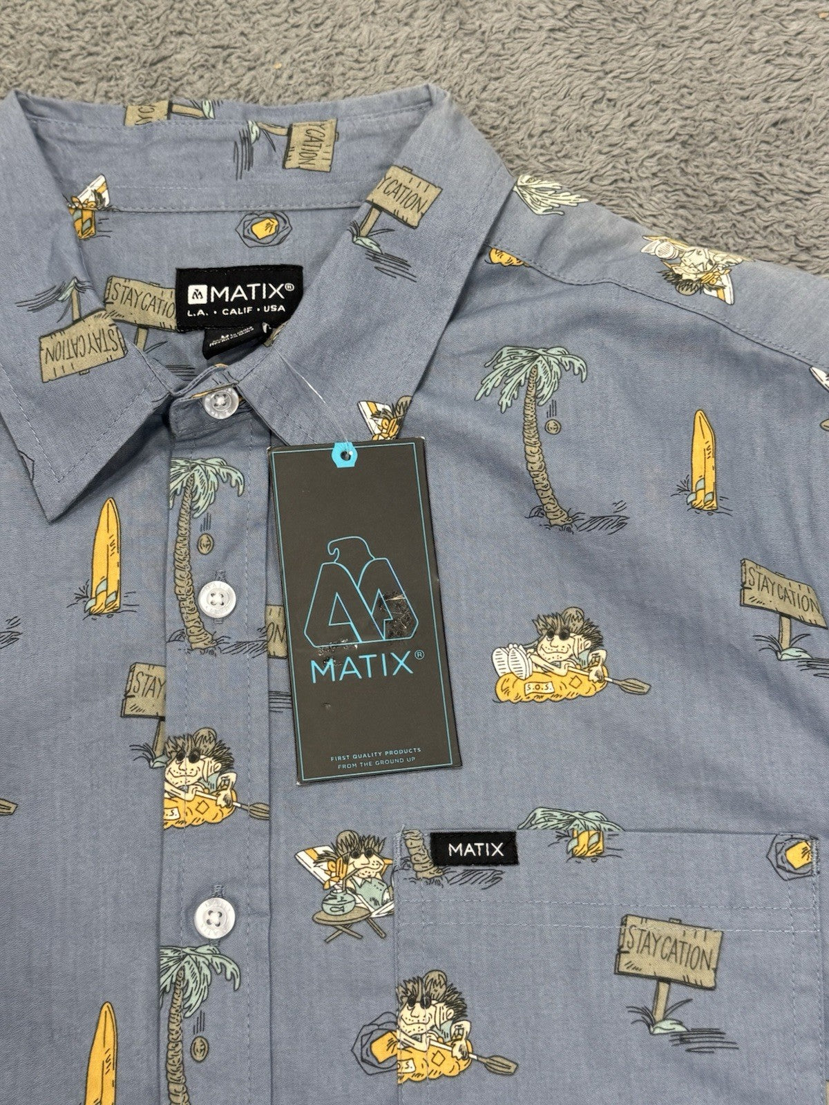 NEW Matix Staycation Men's Button Up Pocket Casual Blue Shirt Size Medium