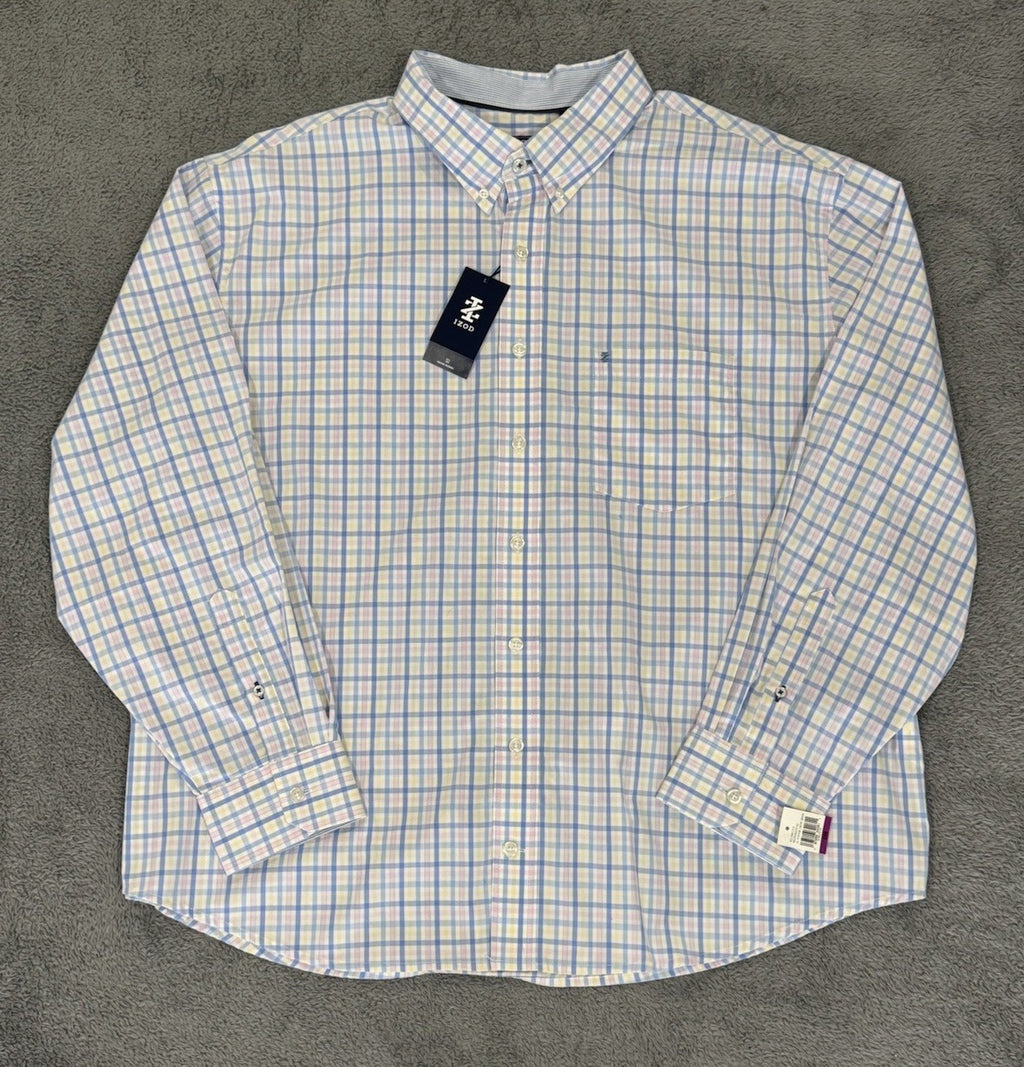 Izod NEW Comfort Sundress Men's Blue Plaid Button Shirt Big & Tall Size 2XL