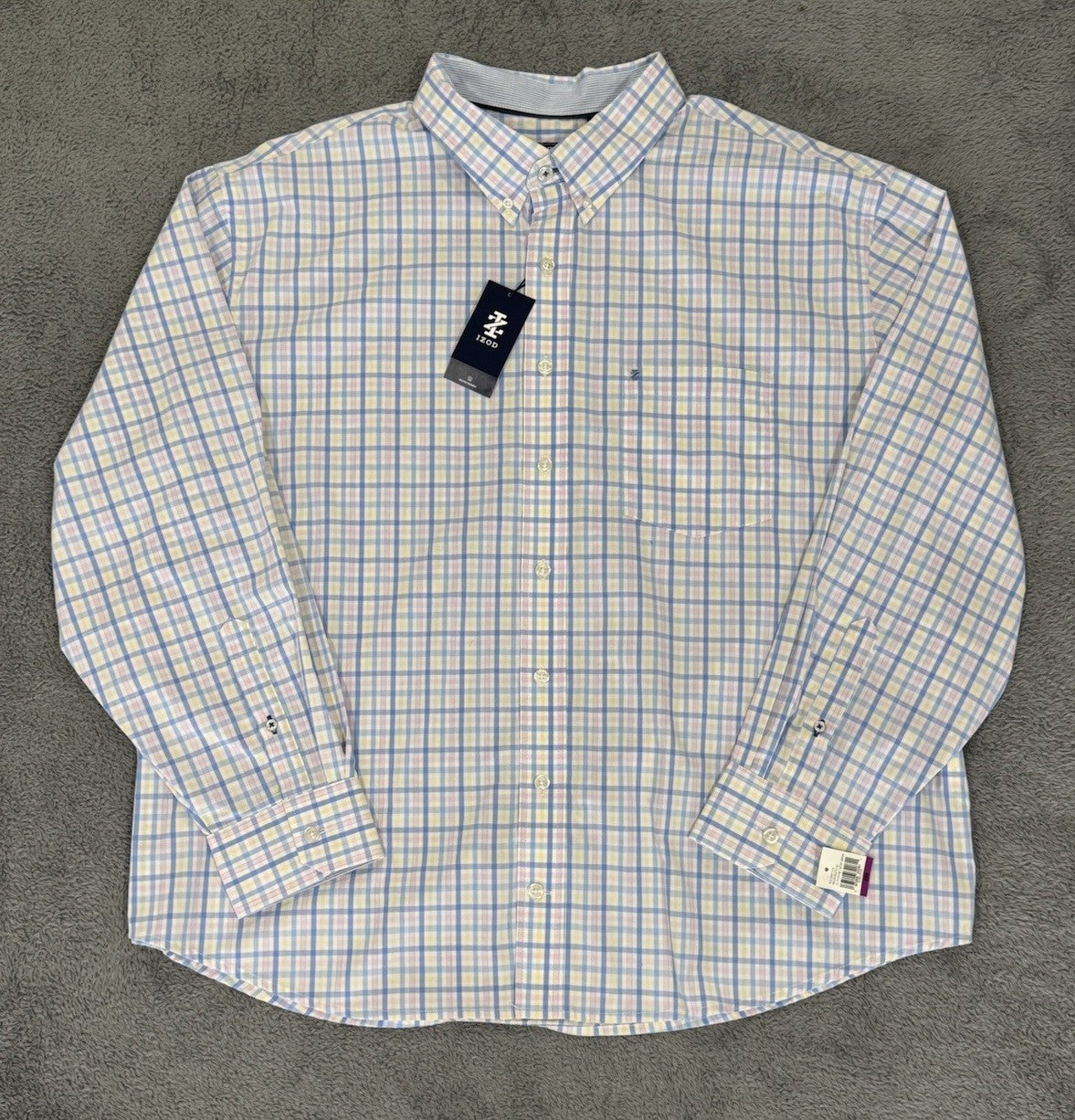 Izod NEW Comfort Sundress Men's Blue Plaid Button Shirt Big & Tall Size 2XL