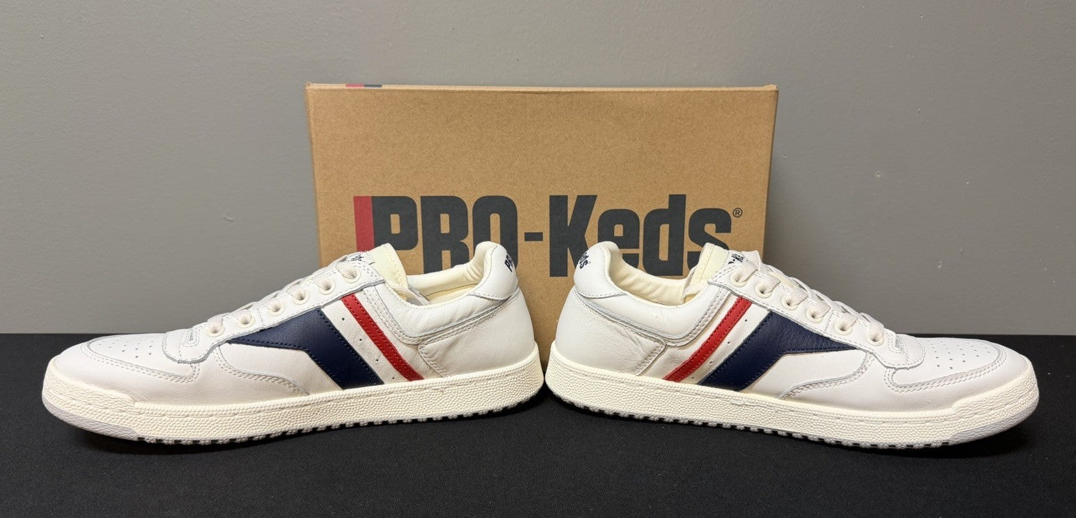 Pro-Keds Skyhawk Men's Size 10.5 (M) White/Blue/Red Low Top Leather Sneakers NWT