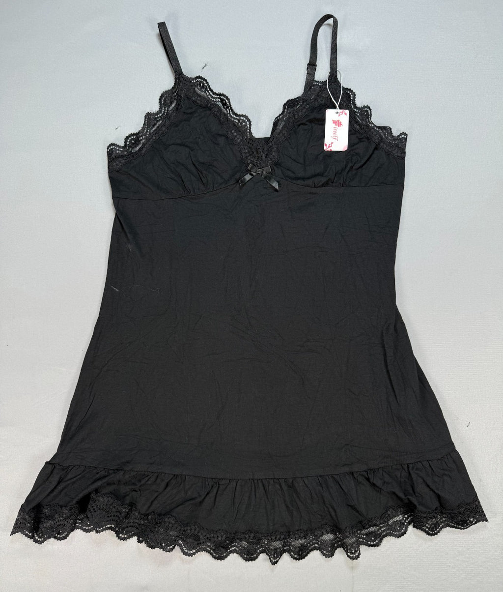 Fireelf Lace Trim Cami V-Neck Top Women's Small Black Spaghetti Strap Sleepwear
