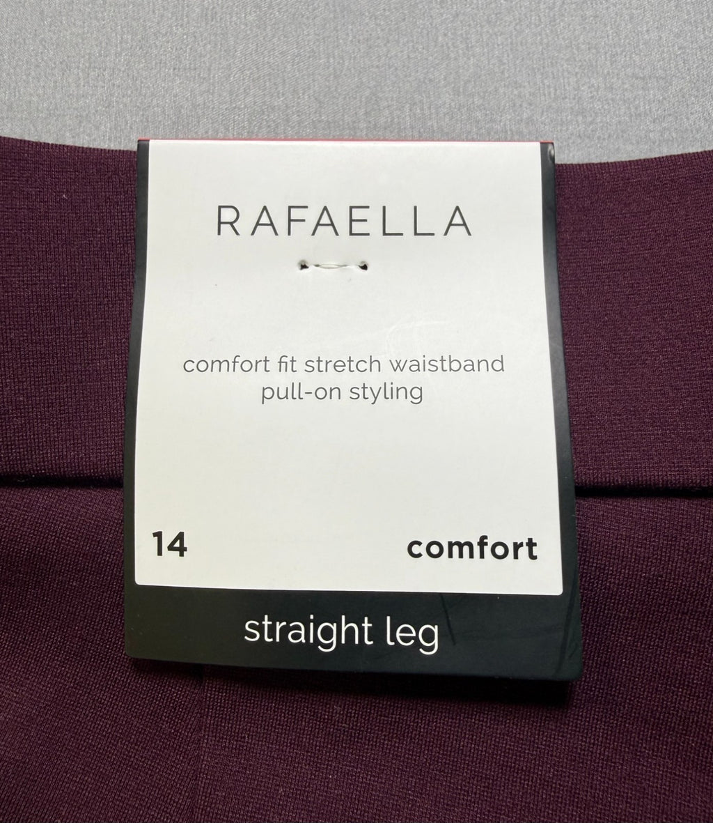 Rafaella Stretch Waistband Pull-On Styling Straight Leg Pants Women's 14 Purple
