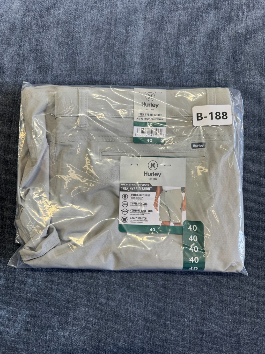 NWT Hurley Trek Hybrid Shorts Men's 40 Light Gray Regular Fit 4-Way Stretch